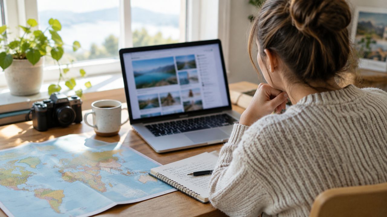 Préparation d'un voyage sur ordinateur avec une carte du monde